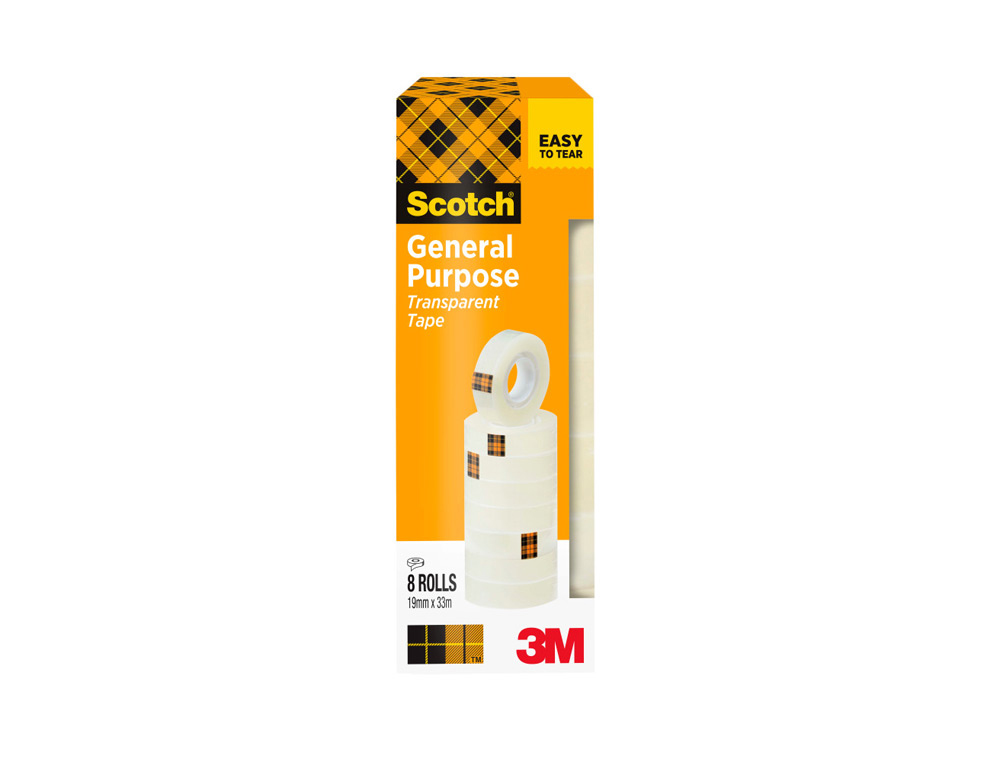 CINTA ADHESIVA SCOTCH ACORDEON 33 MT X 19 MM PACK DE 8 UNIDADES