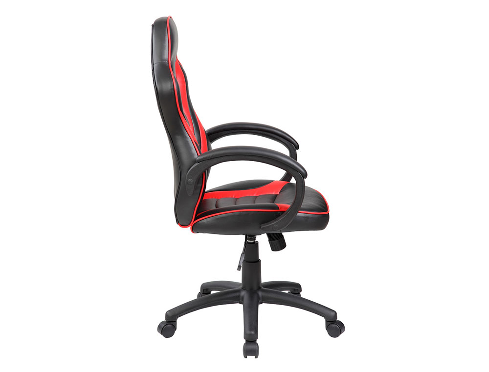 SILLA ROCADA GAMING CON BRAZOS FIJOS BASE NYLON CON RUEDAS BASCULANTE SIMILPIEL NEGRO/ROJO 480X490X1060-1160