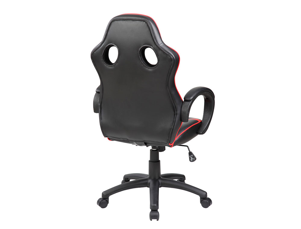 SILLA ROCADA GAMING CON BRAZOS FIJOS BASE NYLON CON RUEDAS BASCULANTE SIMILPIEL NEGRO/ROJO 480X490X1060-1160