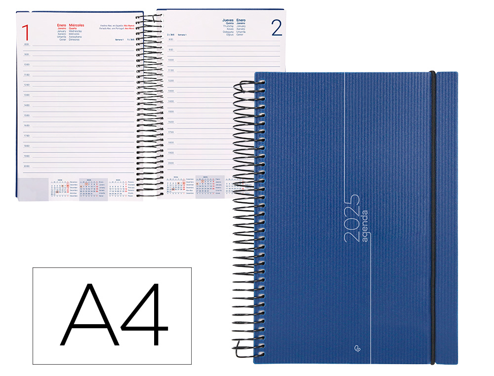 AGENDA ESPIRAL LIDERPAPEL OLBIA A4 2025 DIA PAGINA COLOR AZUL PAPEL 60 GR