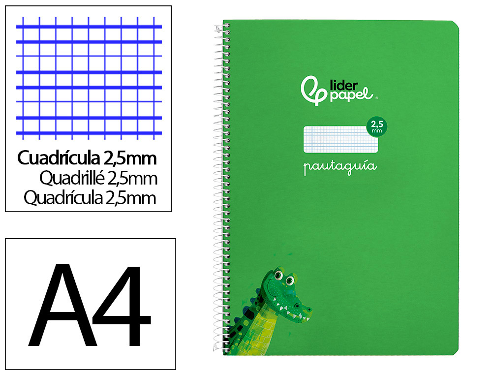 CUADERNO ESPIRAL LIDERPAPEL DIN A4 PAUTAGUIA TAPA DURA 80H 90 GR CUADRO PAUTADO 2,5MM COLOR VERDE