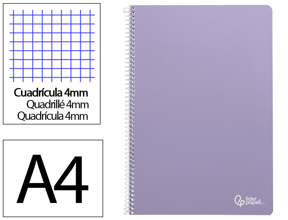 CUADERNO ESPIRAL LIDERPAPEL A4 SMART TAPA BLANDA 80H 75GR CUADRO 4MM CON MARGEN COLOR VIOLETA